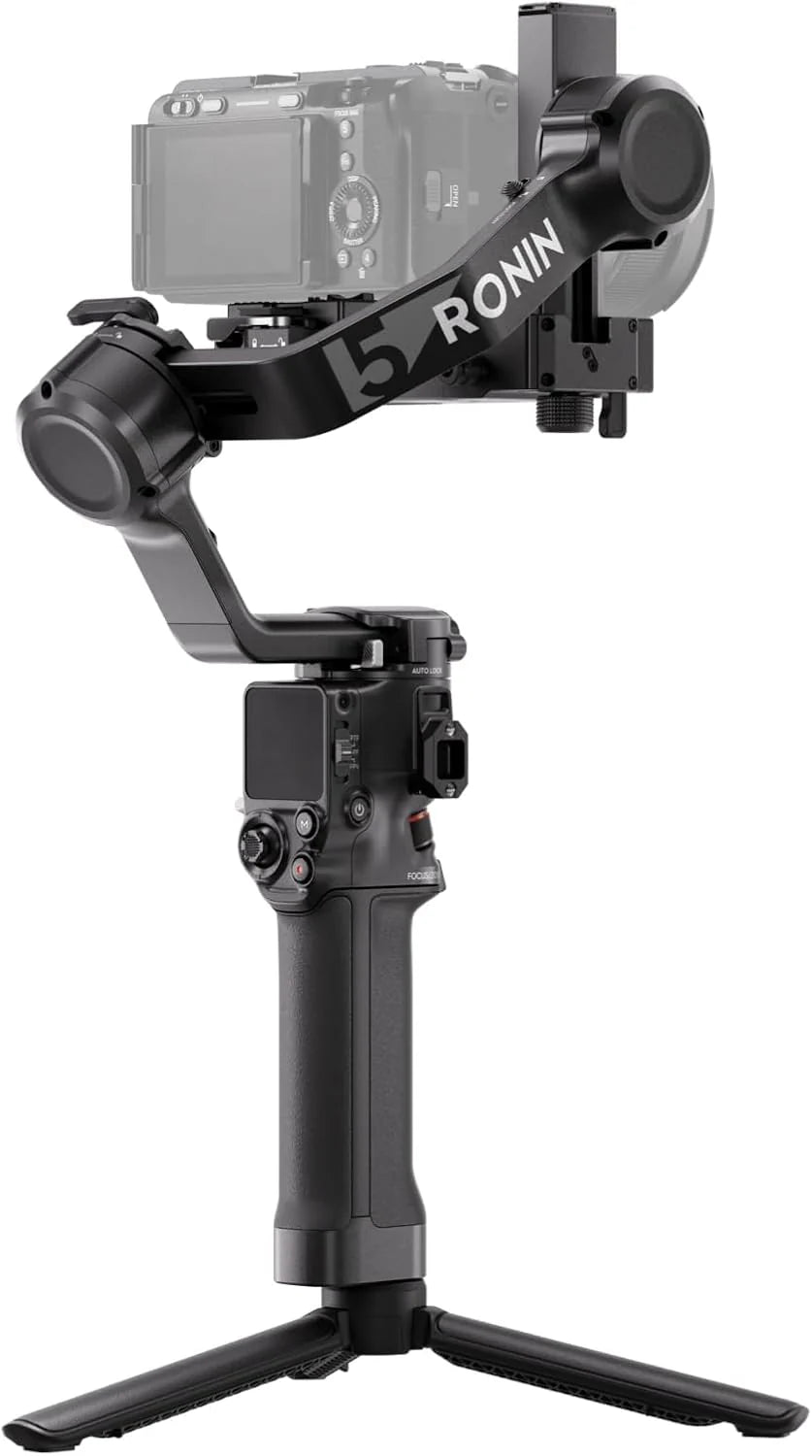 DJI RS 5, stabilizator gimbala do kamer Canon, Sony, Panasonic, Nikon, Fujifilm, przyciski precyzyjnego strojenia, automatyczne blokady osi 2. generacji, statyw do szybkiego otwierania, wyświetlacz
