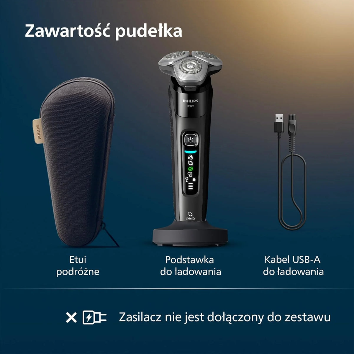 Philips Shaver i9000, golarka elektryczna do golenia na mokro i na sucho, technologią Skin IQ, systemem Triple Lift & Cut, podwójnymi ostrzami SteelPrecision obracającymi się o 360 stopni, X9000/10