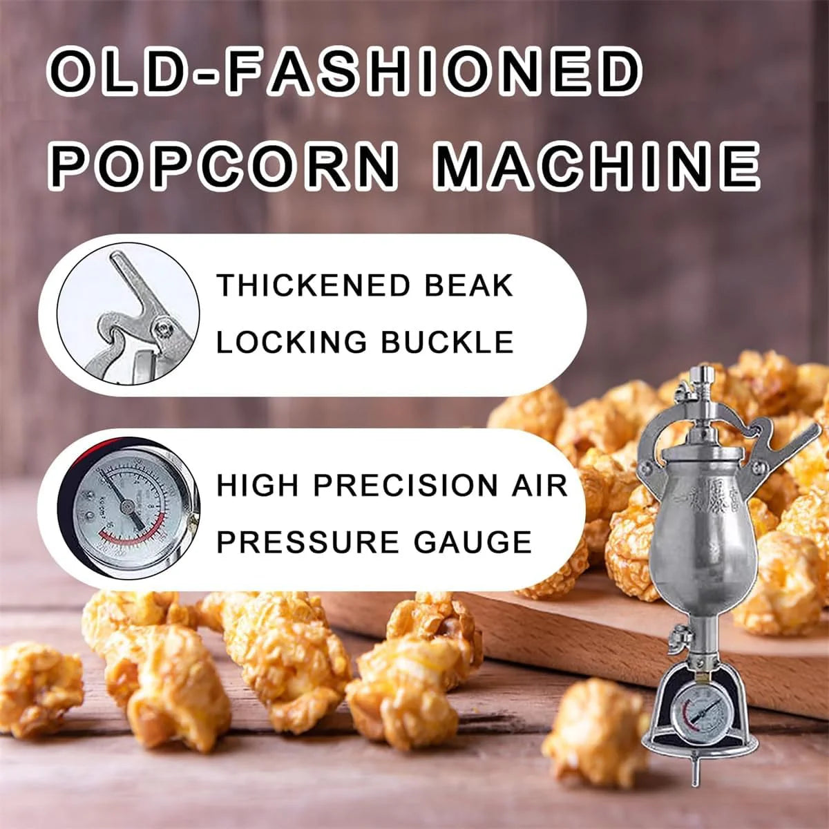 Ręczna maszyna do popcornu, mini garnek do popcornu ze stali nierdzewnej, popcorn do popcornu na rodzinne spotkanie, 260 ml ，Maszyna do popcornu(300ml)