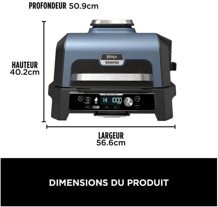 Ninja Woodfire Pro Connect XL Grill elektryczny, wędzarnia i frytkownica 7 w 1, sterowany za pomocą aplikacji, termometr cyfrowy z sondą, opalany pelletem drzewnym, wodoodporny, czarny, OG901EU