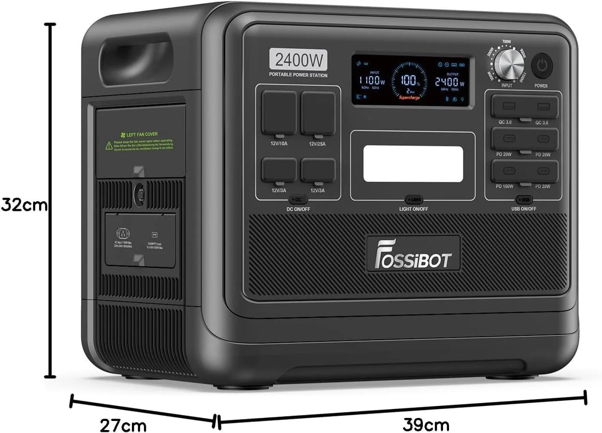FOSSIBOT-Polska F2400 VAT 23% Power station 2400 W, 2048 Wh LiFePO4 przenośny generator solarny 3 × 230 V AC gniazdko (4800 W Peak), mobilne zasilanie do samochodów kempingowych, generator solarny