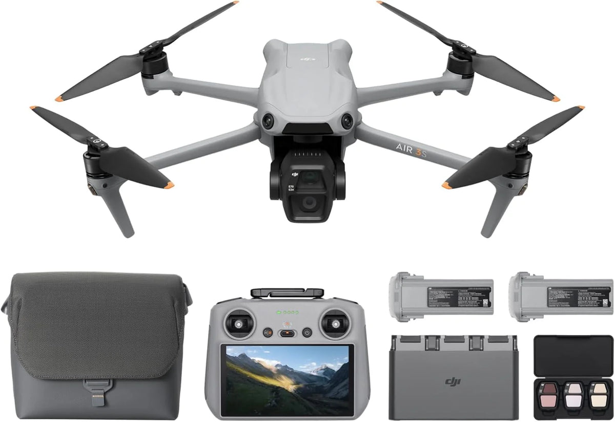 Pakiet DJI Air 3S Flight More (RC-N3), dron szerokokątny z 1 CMOS i telekamerą średnią, wideo 4K/60 kl./s HDR, wielokierunkowe wykrywanie przeszkód w nocnych scenach i 3 bateriami, aby latać więcej