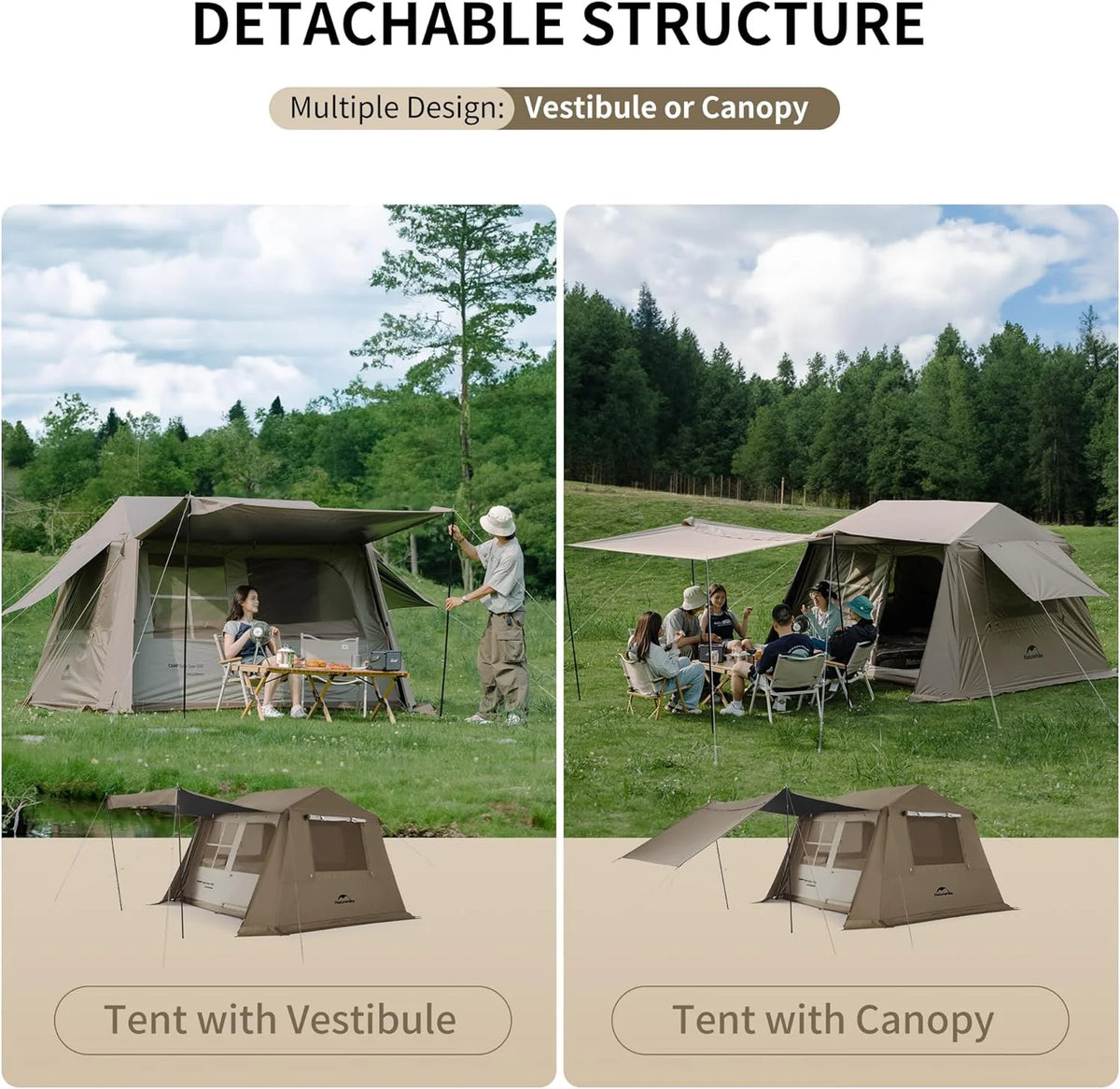 Naturehike Village namiot rodzinny, 13,0㎡ & 6,0㎡ & 5,0㎡, namiot typu pop-up, namiot domowy, kemping, namiot kempingowy dla 2-6 osób, duży namiot tunelowy o wodoodporności 2000 mm słupa wody
