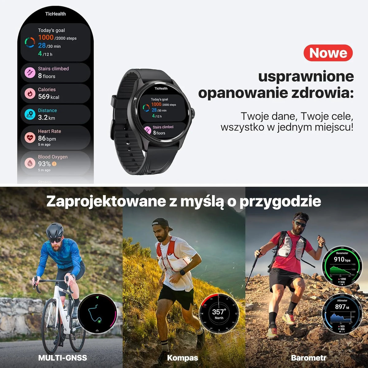 Ticwatch Pro 5 Enduro Smartwatch dla mężczyzn z systemem Android Wear OS Smart Watch 90 h, akumulator 110+, tryby treningowe 7/24, tętno 5 ATM, kompas GPS, nie jest kompatybilny z iPhonem