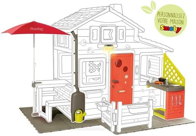 Smoby Life – domek zabaw Friends House EVO z 2 drzwiami, 6 oknami i wyjmowanym stołem piknikowym – wykonany z materiałów pochodzących z recyklingu, z ochroną UV, dla dzieci w wieku od 3 lat (7600810208)