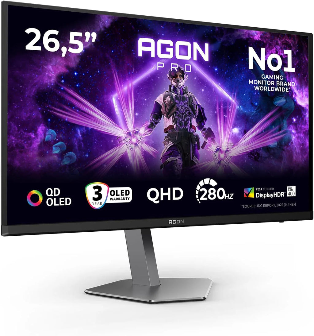 AOC Agon Pro AG276QZD2-27-calowy monitor OLED QHD, 240 Hz, 0,03 ms GtG, FreeSync Premium Pro, comp. G-Sync, HDR400 (2560x1440, 2X HDMI 2.1, DisplayPort, Hub USB) Czarny