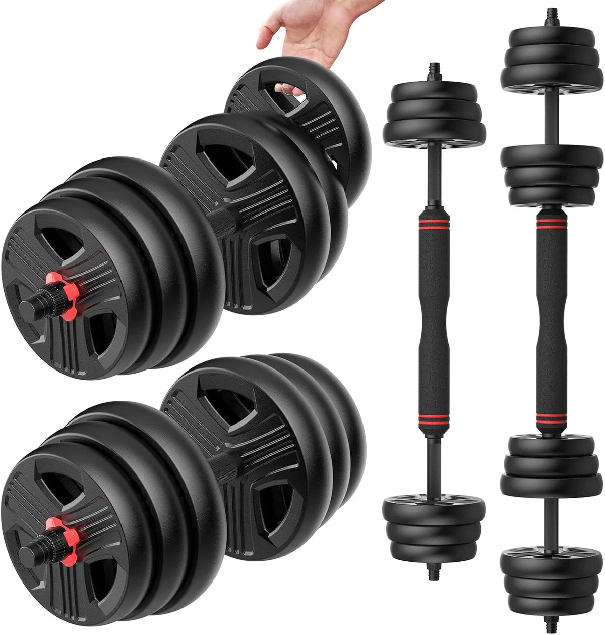 UKEEP Regulowany zestaw hantli, 20/30/40/60/36.3 kg zestaw z łącznikiem 2 zamiennych na sztangę, ćwiczenia fitness do domowej siłowni odpowiednie dla mężczyzn/kobiet