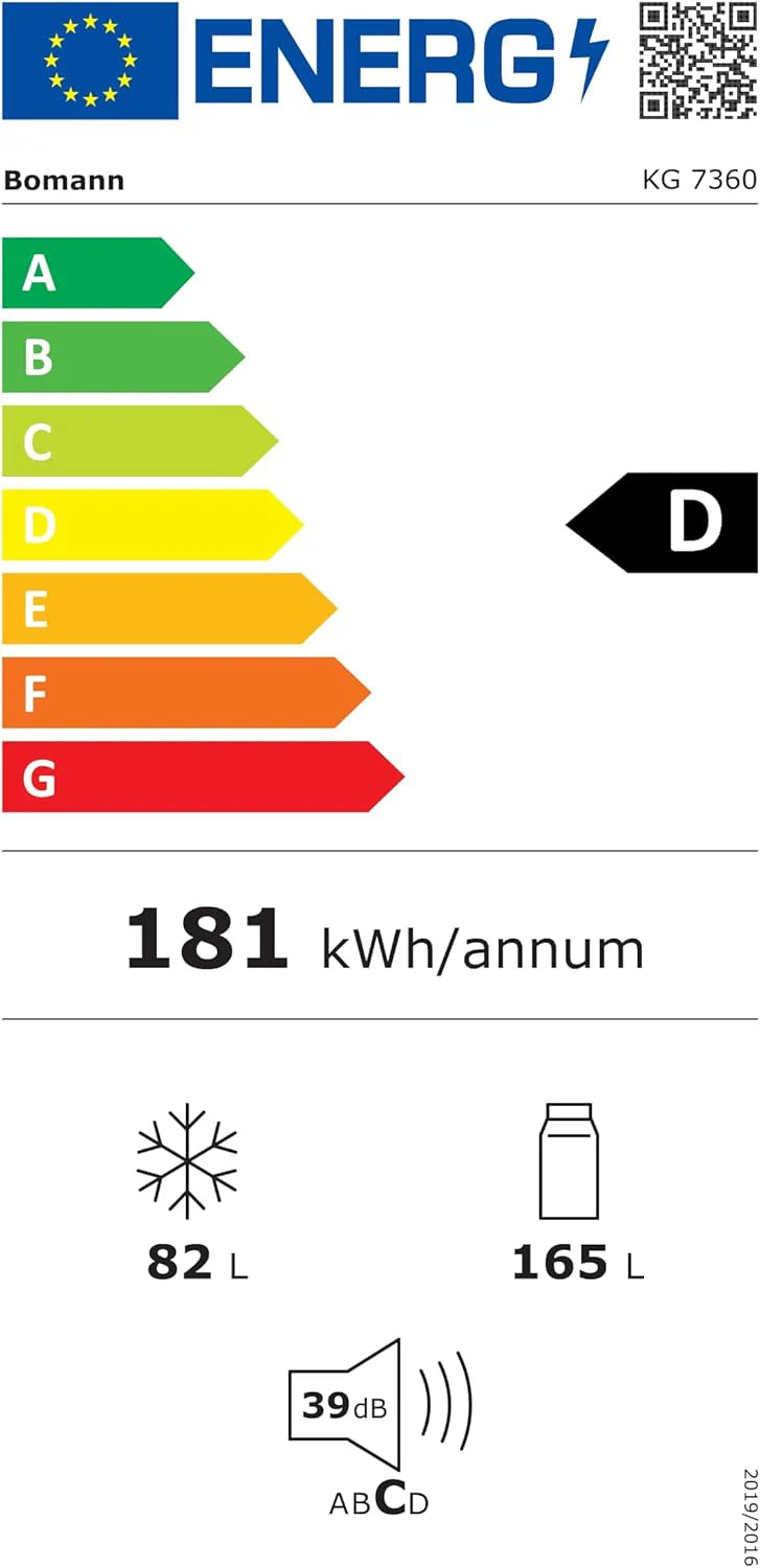 Lodówka i zamrażarka Bomann 247L KG7360-Czarna, System MultiAirflow, Całkowicie bezszronowa, 4 szklane półki, Oświetlenie LED, Klasa energetyczna A+, Czarna