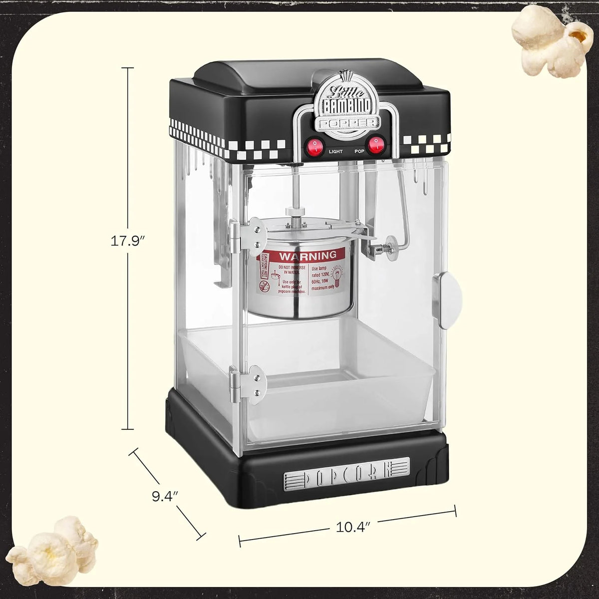 Little Bambino Maszyna do popcornu - 2,5 uncji stolik filmowy teatr popcorn popper ze stali nierdzewnej od Great Northern Popcorn (czarny)