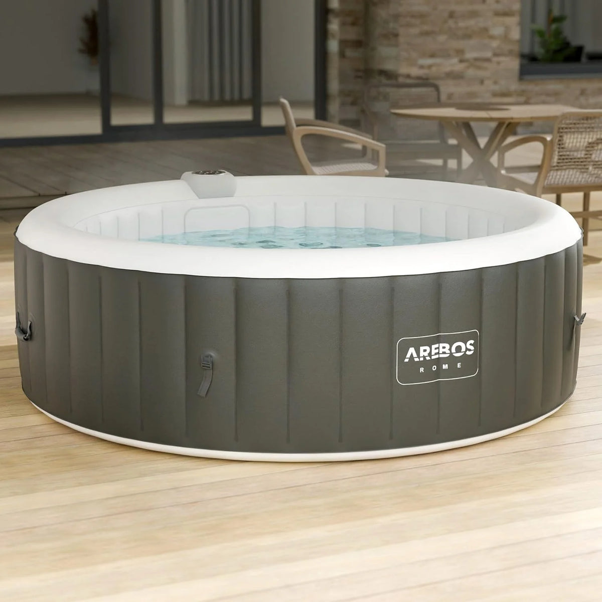 Arebos Nadmuchiwane Spa | do wnętrz i na zewnątrz | 6 osób | 208 cm | Okrągły | 130 dysz masujących | 1000 litrów | z ogrzewaniem | Spa i dobre samopoczucie