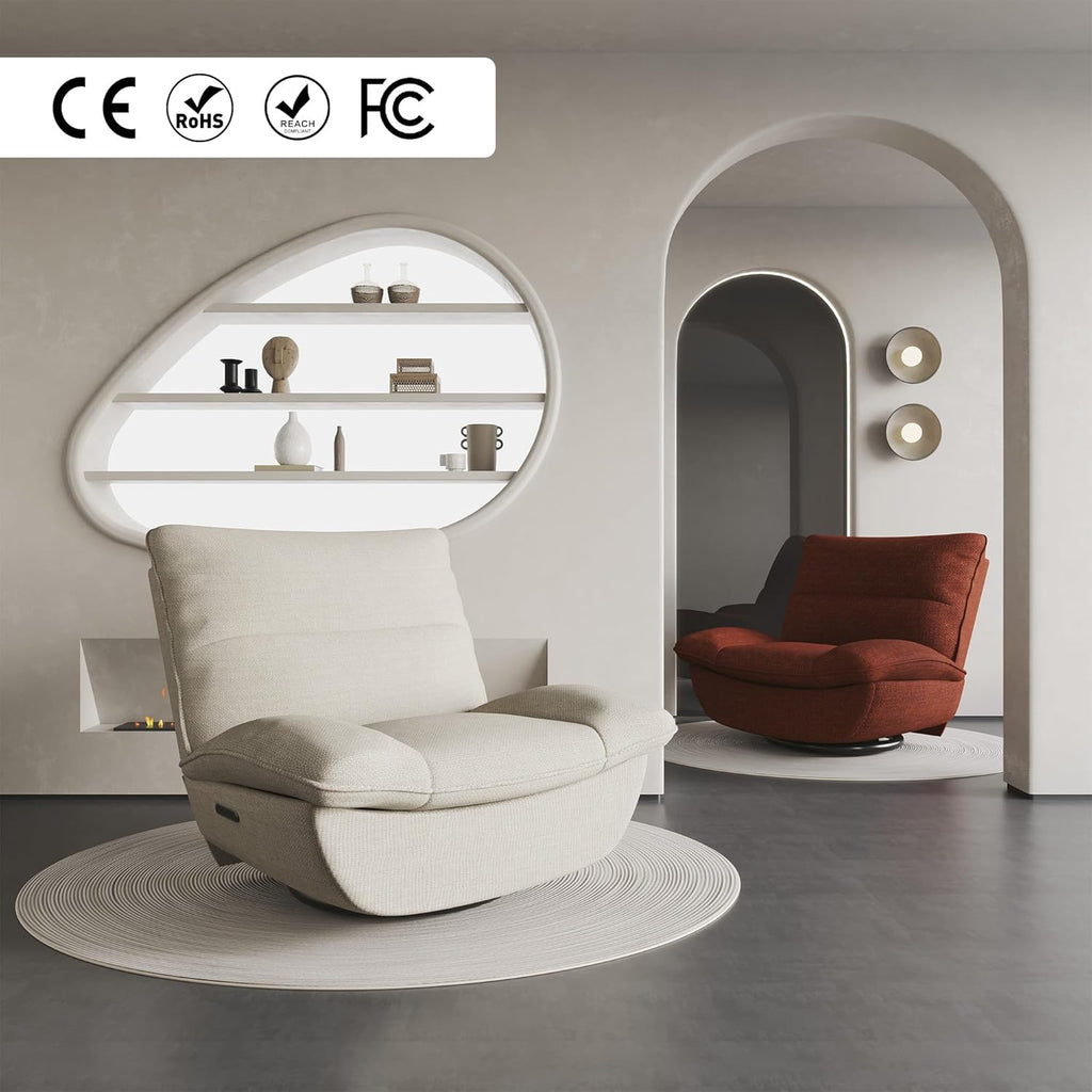 Fotel relaksacyjny FLEXISPOT XC6, sofa obrotowa z funkcją bujania, fotel telewizyjny z regulowanym oparciem, fotel rozkładany do sypialni, salonu i kina domowego (beżowy)