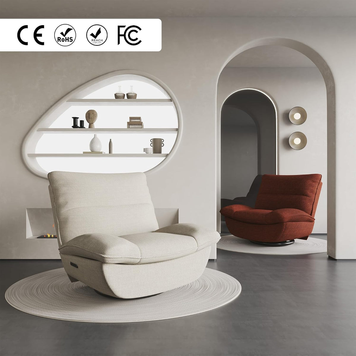 Fotel relaksacyjny FLEXISPOT XC6, sofa obrotowa z funkcją bujania, fotel telewizyjny z regulowanym oparciem, fotel rozkładany do sypialni, salonu i kina domowego (beżowy)