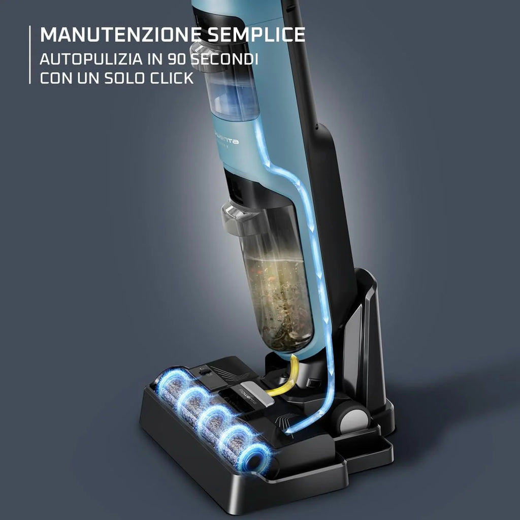 Rowenta X-Clean 10, bezprzewodowy elektryczny mop z technologią mop na mokro i suchy, samoczyszczący i automatyczny, technologia Dual Edge, duży zasięg i wyświetlacz LED, w zestawie dodatkowy filtr
