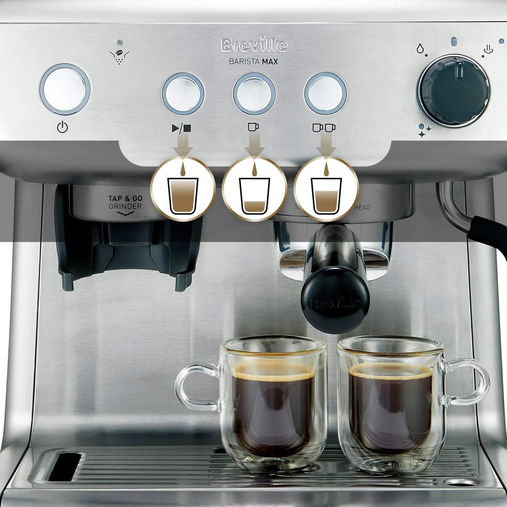 Breville Barista Max Ekspres do kawy Kolbowy VCF126X, Zbiornik na wodę 2.8L, Zintegrowany młynek do kawy i spieniacz do mleka, 15 Bar, Stal Szczotkowana