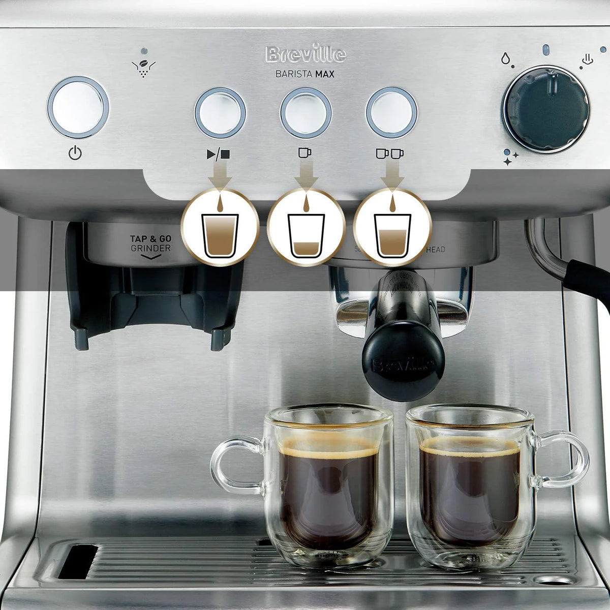 Breville Barista Max Ekspres do kawy Kolbowy VCF126X, Zbiornik na wodę 2.8L, Zintegrowany młynek do kawy i spieniacz do mleka, 15 Bar, Stal Szczotkowana