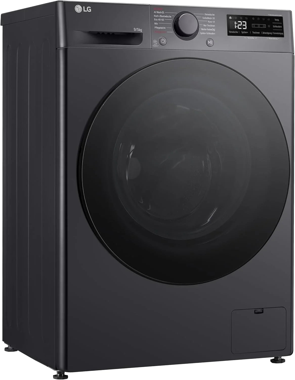 LG V5WD95SLIMB, klasa A/E, SLIM pralko-suszarka, 9-5 kg prania/suszenia, Wi-Fi, AI Direct Drive, głębokie czyszczenie parą, TurboWash 360°, bezpieczne drzwi szklane, AquaLock, 60 x 53,5 x 85 cm,