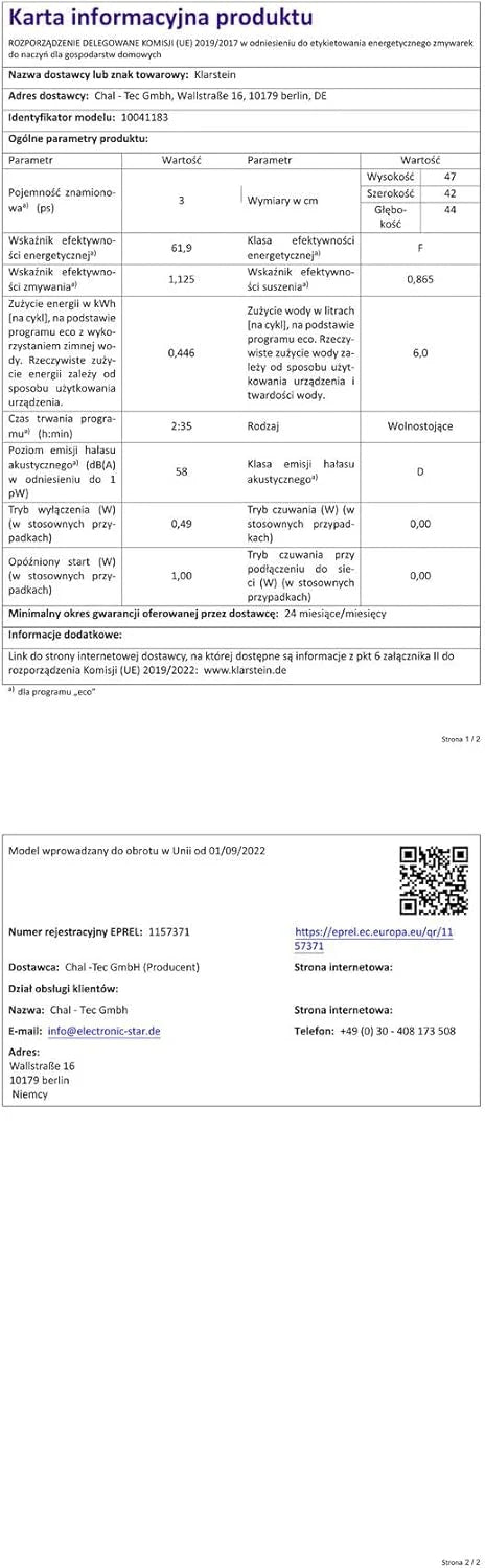Klarstein 3-warstwowa mini zmywarka, cicha zmywarka, 7 programów prania, mała kompaktowa zmywarka, przenośna zmywarka, łatwa instalacja do domu, biura