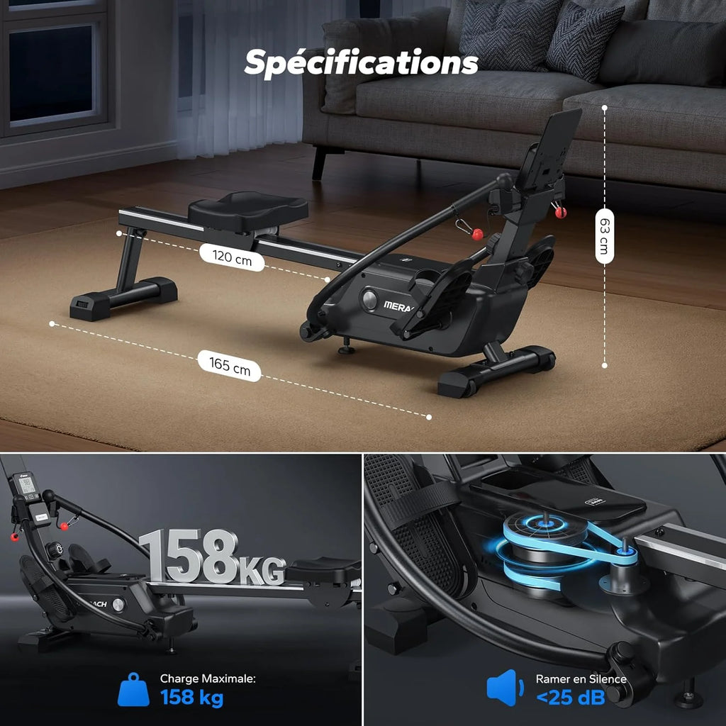 MERACH Máquina de Remo para casa con Exclusiva Tarjeta interactiva y Juegos, Aspecto Similar al tiburón, Experiencia de Remo intensa, Ahorra Espacio, Adecuada para Entrenamiento de Cuerpo Entero