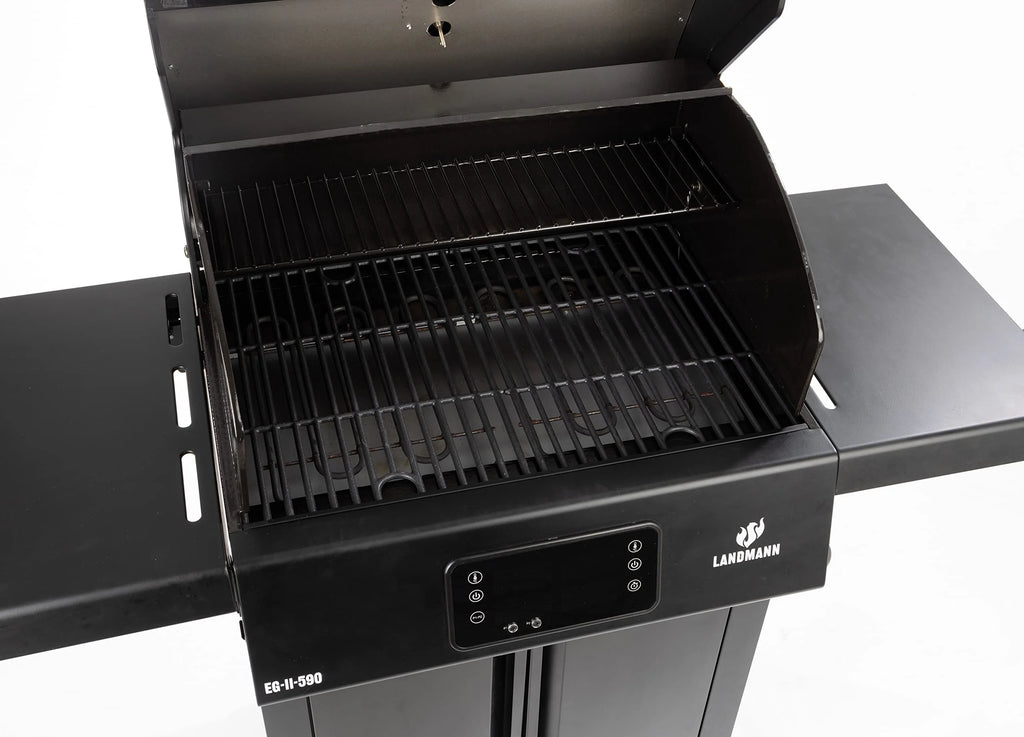 LANDMANN Elektryczny grill na kółkach EG-II-591, wydajny grill stojący z 2 termometrami do mięsa i termometrem w pokrywie, grillowanie bez gazu i węgla, powierzchnia grillowania ok. 59 x 40,5 cm, 3200