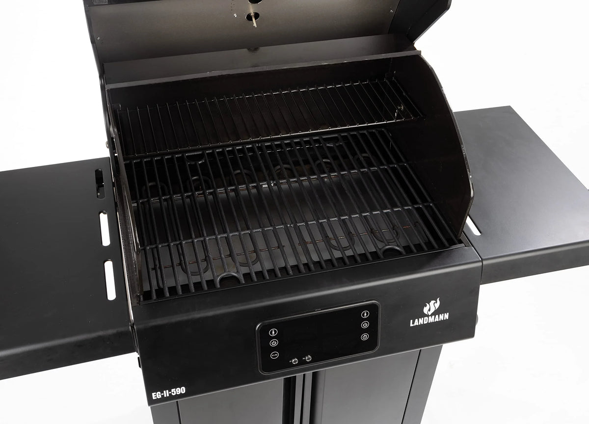 LANDMANN Elektryczny grill na kółkach EG-II-591, wydajny grill stojący z 2 termometrami do mięsa i termometrem w pokrywie, grillowanie bez gazu i węgla, powierzchnia grillowania ok. 59 x 40,5 cm, 3200