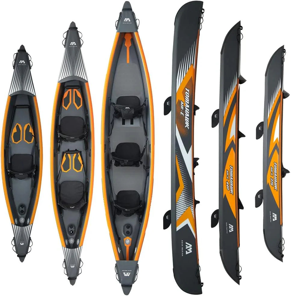 Aquamarina Unisex – kajak dla dorosłych 1 Posto Tomahawk Air-375 kajak, czarny/pomarańczowy, uniwersalny