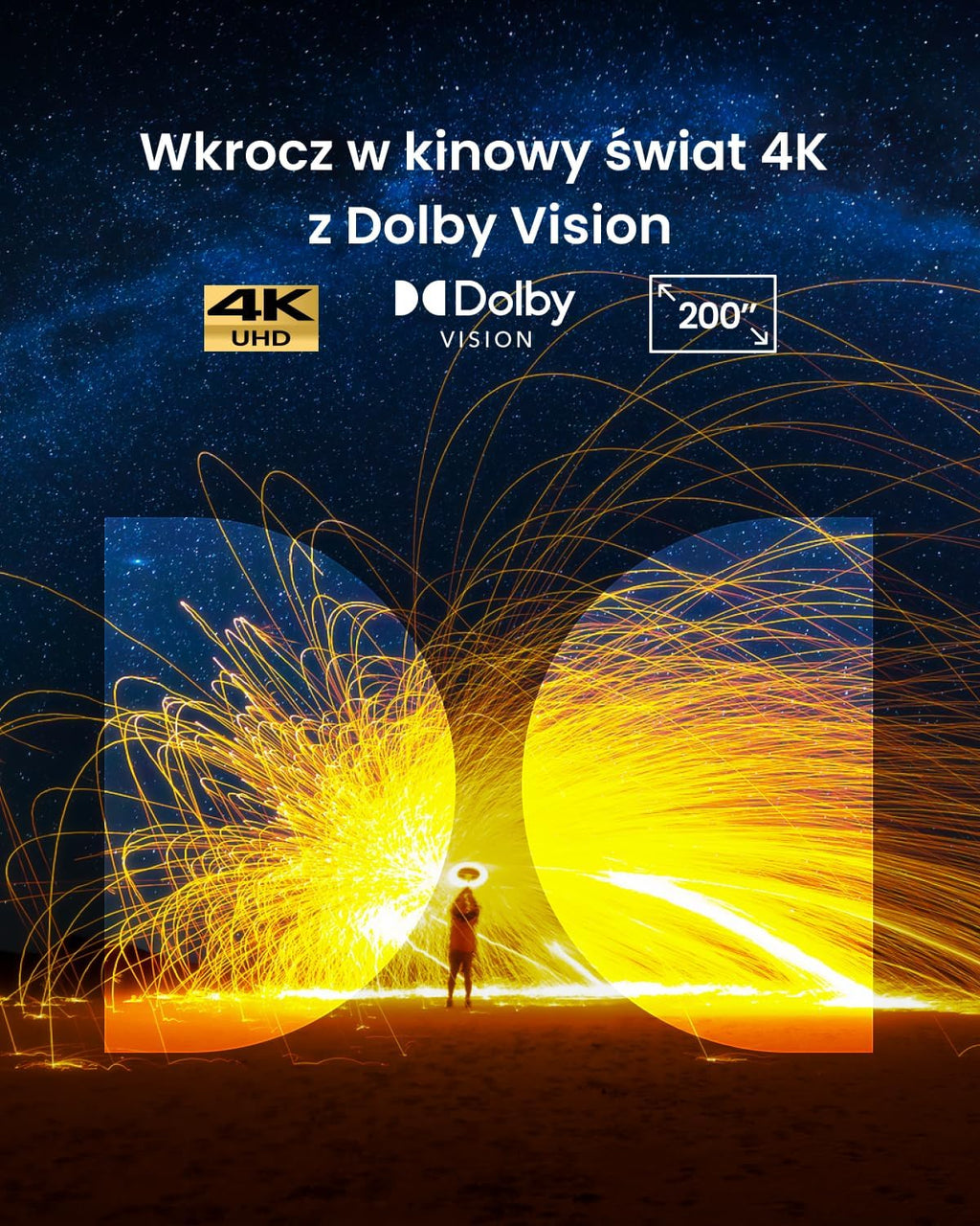 Inteligentny projektor NEBULA Cosmos 4K SE, projektor 4K o wysokiej jasności z Dolby Vision, ogromny ekran 200 cali, jasność 1800 ANSI lumenów, HybridBeam (laser + LED), poprawiona jakość obrazu