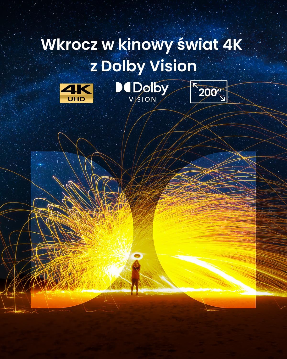 Inteligentny projektor NEBULA Cosmos 4K SE, projektor 4K o wysokiej jasności z Dolby Vision, ogromny ekran 200 cali, jasność 1800 ANSI lumenów, HybridBeam (laser + LED), poprawiona jakość obrazu