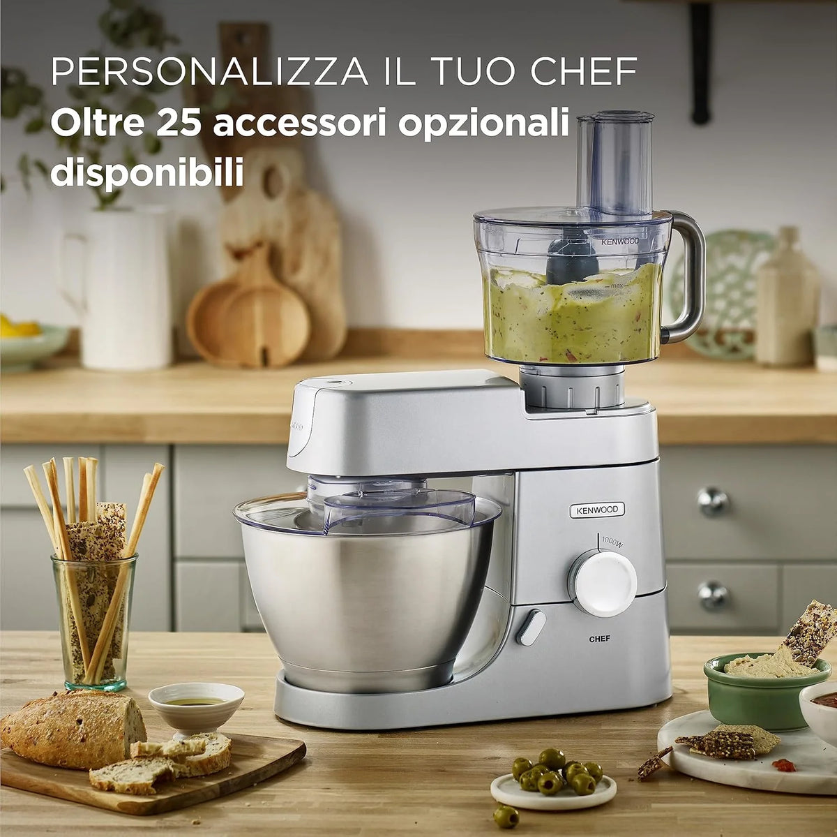 Kenwood KVC3100S Maszyna do pieczenia z ruchem planetarnym Baza, mikser i młynek do mięsa posrebrzanego