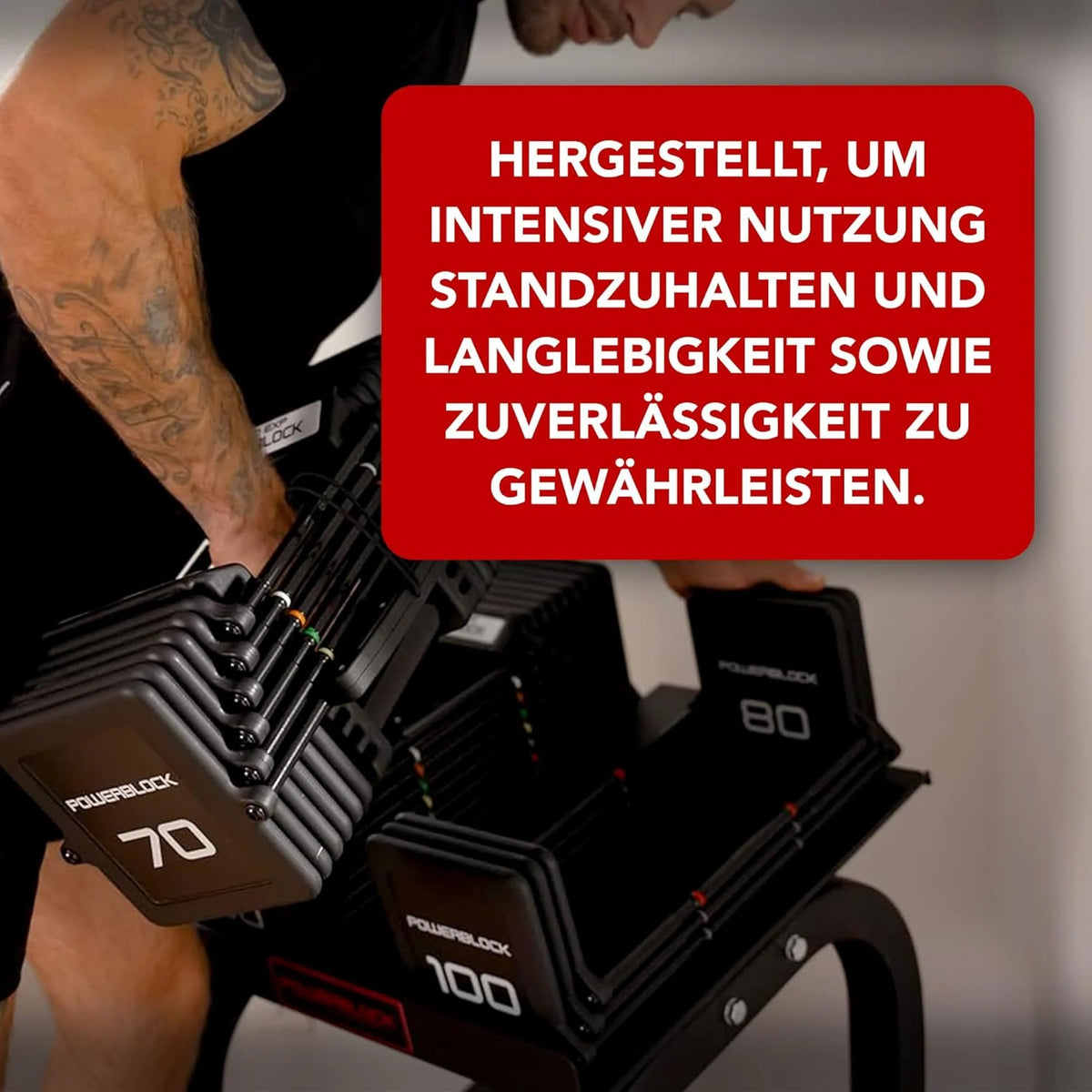 POWERBLOCK Pro 100 EXP Stage 1 - Regulowany zestaw hantli - 1-18 kg na hantel - Wytrzymała stalowa konstrukcja, możliwość rozbudowy - Do intensywnego użytkowania