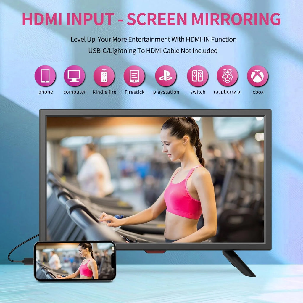 othoig 20-calowy telewizor, mały telewizor z płaskim ekranem kuchennym ze słuchawkami, portami HDMI, USB i VGA, kablem DV-12 V i zasilaczem sieciowym do użytku w sypialni i przyczepie kempingowej