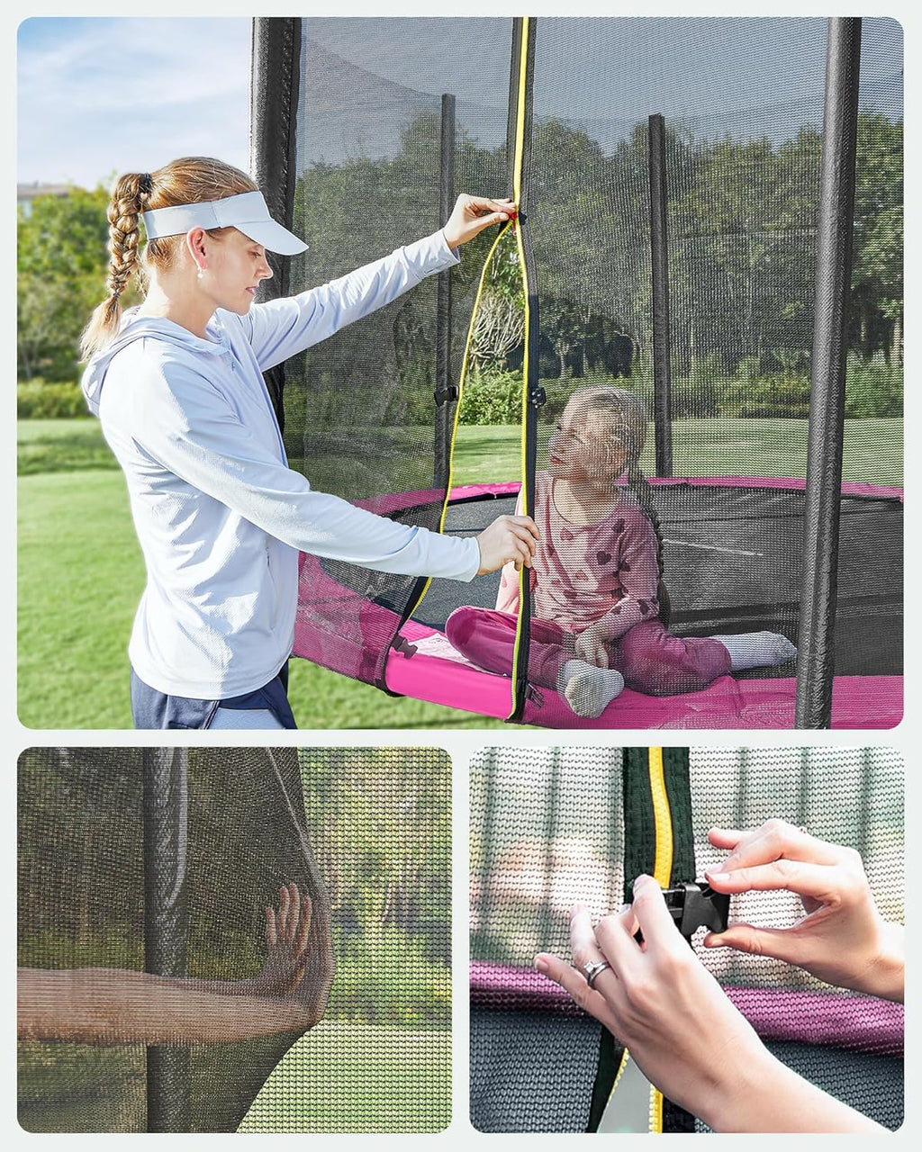 SONGMICS Trampolina ogrodowa o średnicy 183/244/305/366/427 cm, z siatką zabezpieczającą, drabinką i wyściełanymi drążkami, osłona bezpieczeństwa, zewnętrzna