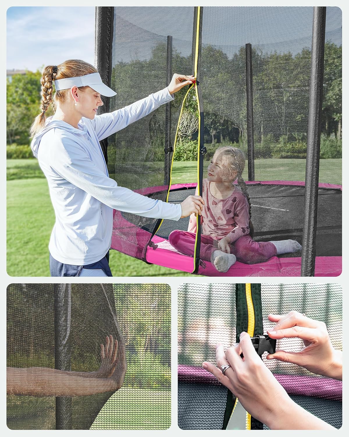SONGMICS Trampolina ogrodowa o średnicy 183/244/305/366/427 cm, z siatką zabezpieczającą, drabinką i wyściełanymi drążkami, osłona bezpieczeństwa, zewnętrzna