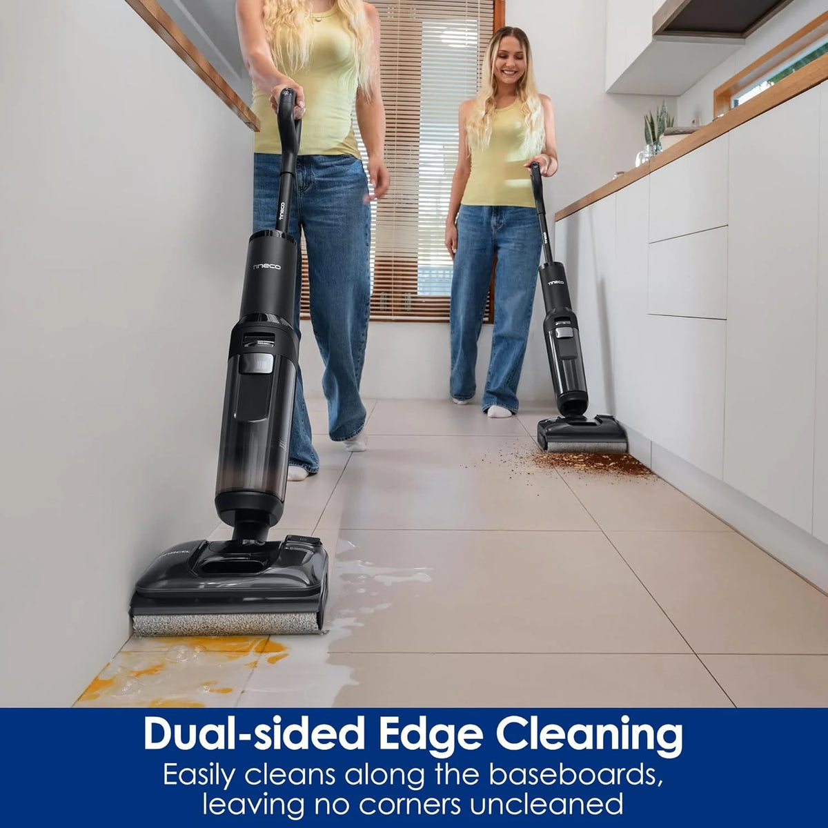 Tineco Floor ONE S7 Stretch Ultra Bezprzewodowy Odkurzacze na sucho i mokro, zapobiegająca splątaniu 180°, czas pracy 50 minut, samooczyszczanie Flashdry 85℃, dwustronne czyszczenie krawędzi