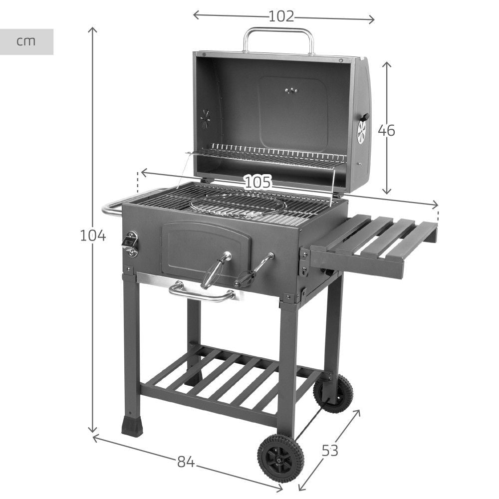 Przenośny grill węglowy z wędzarnią 102x65x104 cm – stal. Czarny