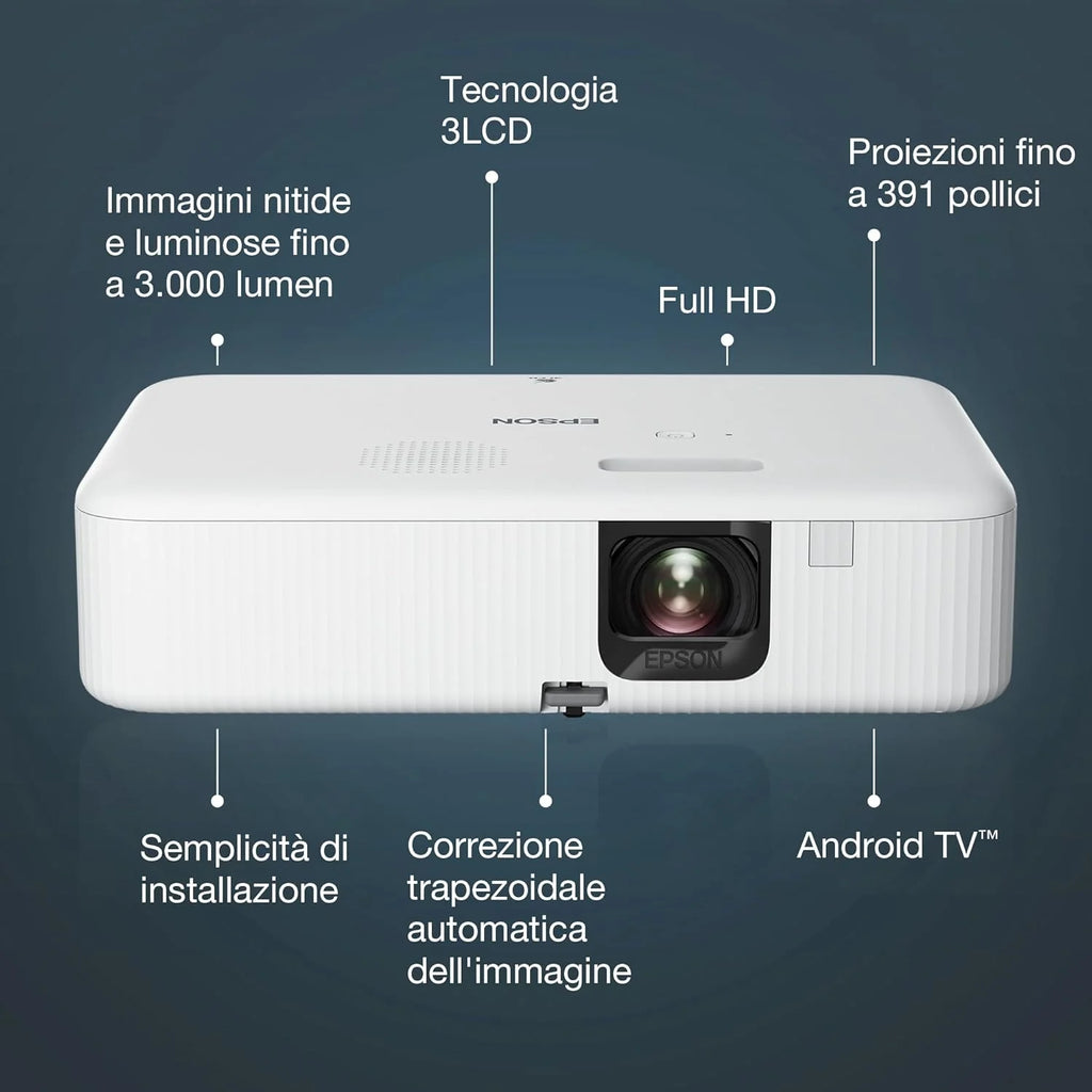 Epson CO-FH02 projektor 3LCD (Full HD 1920 x 1080p, 3000 lumenów, kolor biały i kolorowy, przekątna ekranu 9,93 m, Android TV, HDMI)