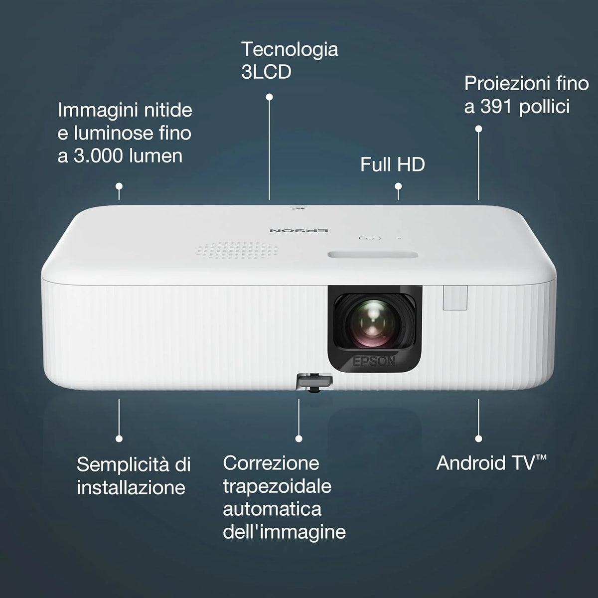 Epson CO-FH02 projektor 3LCD (Full HD 1920 x 1080p, 3000 lumenów, kolor biały i kolorowy, przekątna ekranu 9,93 m, Android TV, HDMI)