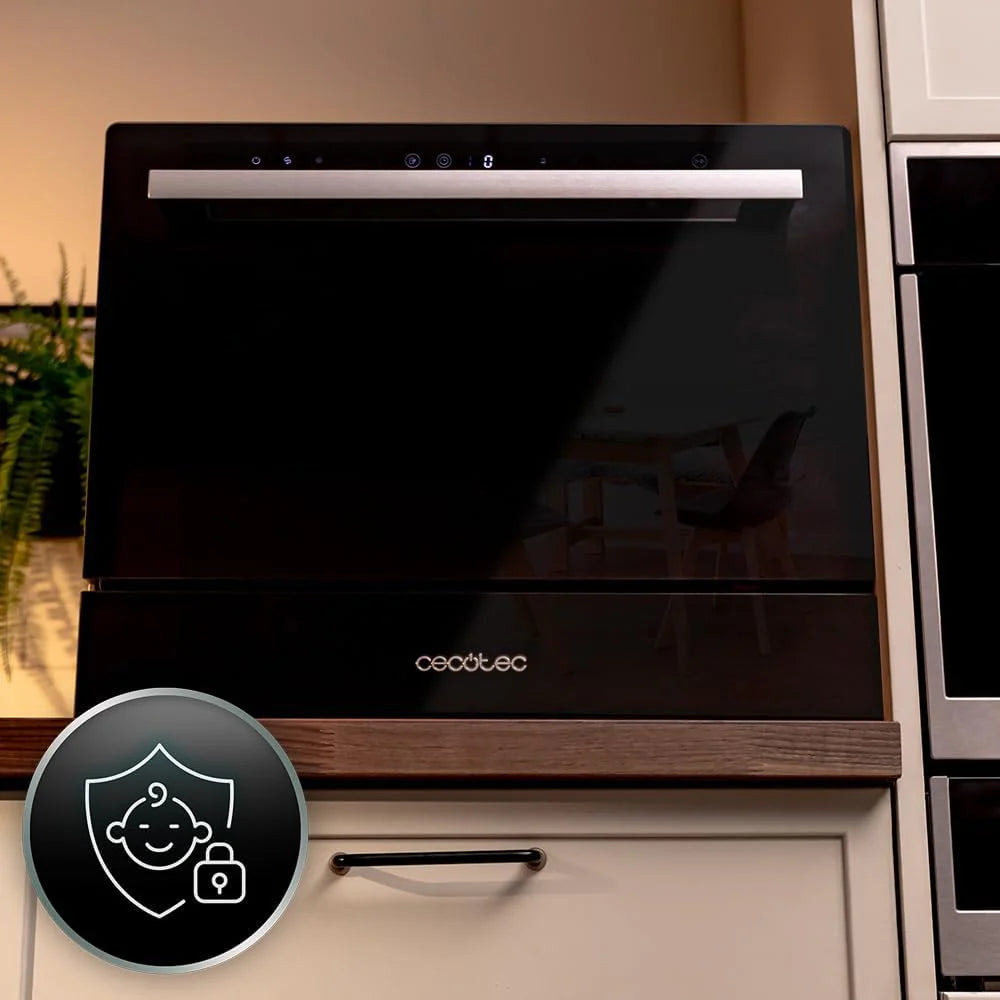 Cecotec Kompaktowa zmywarka 6 sztućców Bolero Aguazero 2400 White Glass. 1380W, białe szkło wykończone, 5 programów, panel dotykowy sterowania, programowalny do 24 h, blokada Child Lock i kosz na