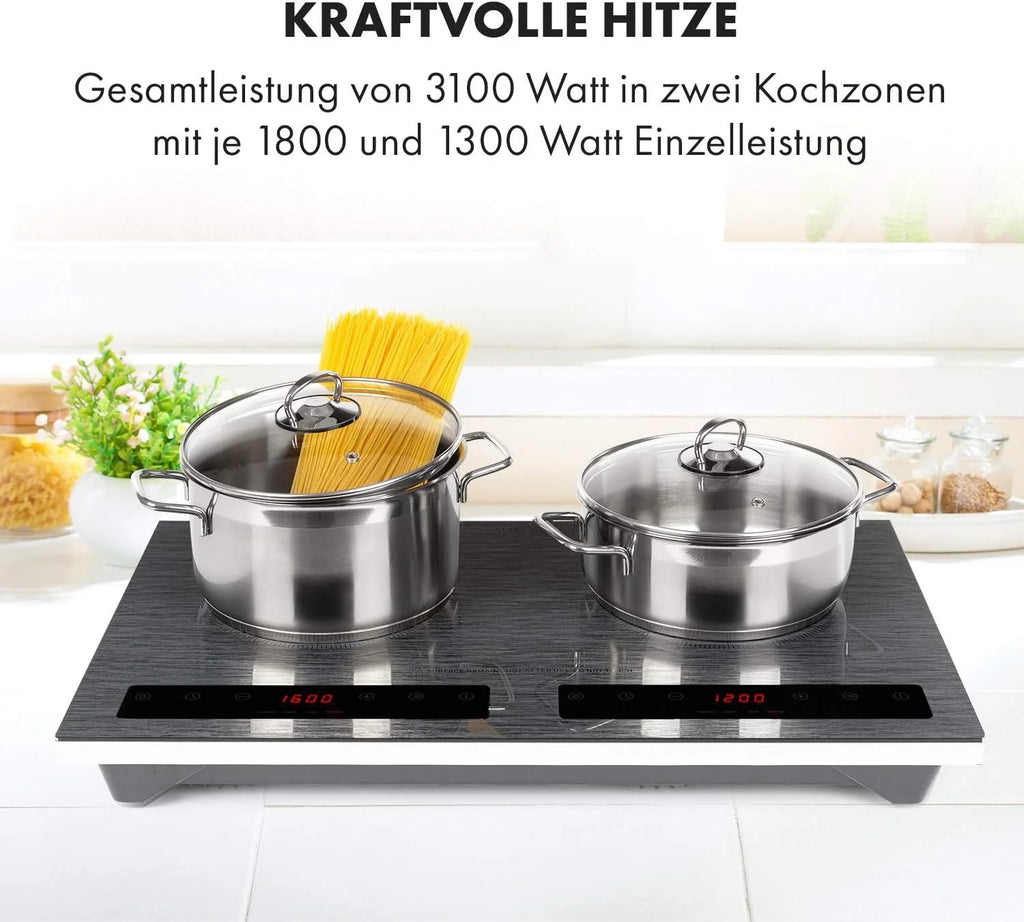 Klarstein Płyta indukcyjna, 2 płyty grzewcze, elektryczna, nowoczesna płyta grzewcza, indukcyjna na kemping, 2 płyty, 2 płyty indukcyjne, mobilna, 3100 W