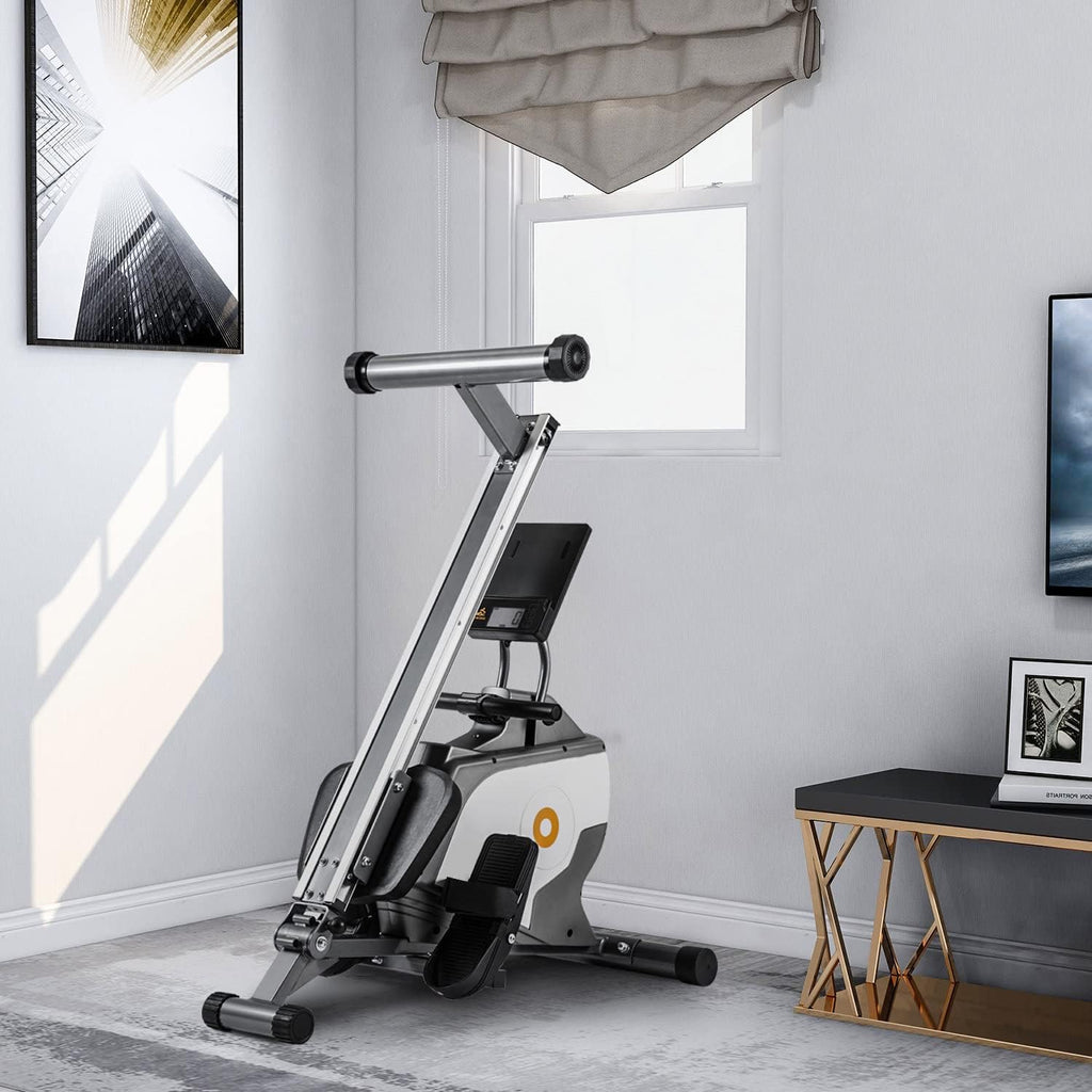 Magnetyczny wioślarz i trening cardio Wioślarz - uchwyt na tablet i wygodna poduszka do siedzenia Składany wioślarz z monitorem LCD do użytku domowego