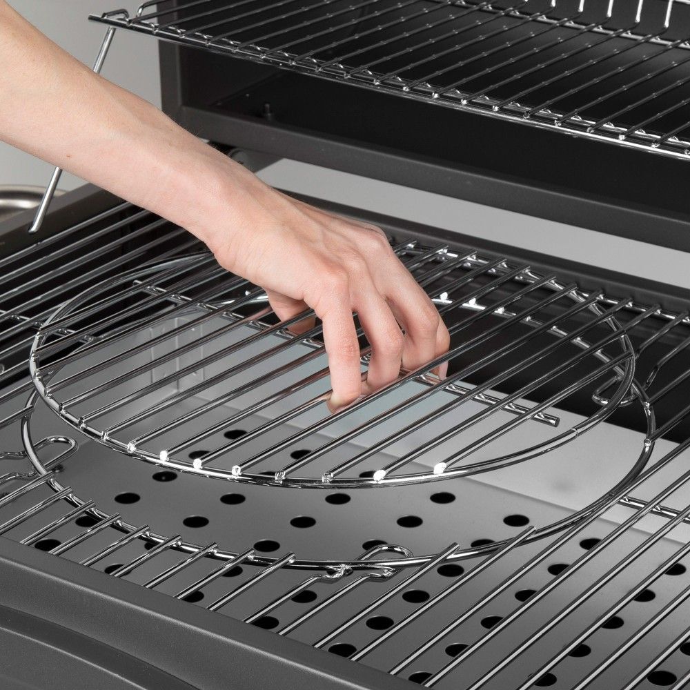 Przenośny grill węglowy z wędzarnią 102x65x104 cm – stal. Czarny