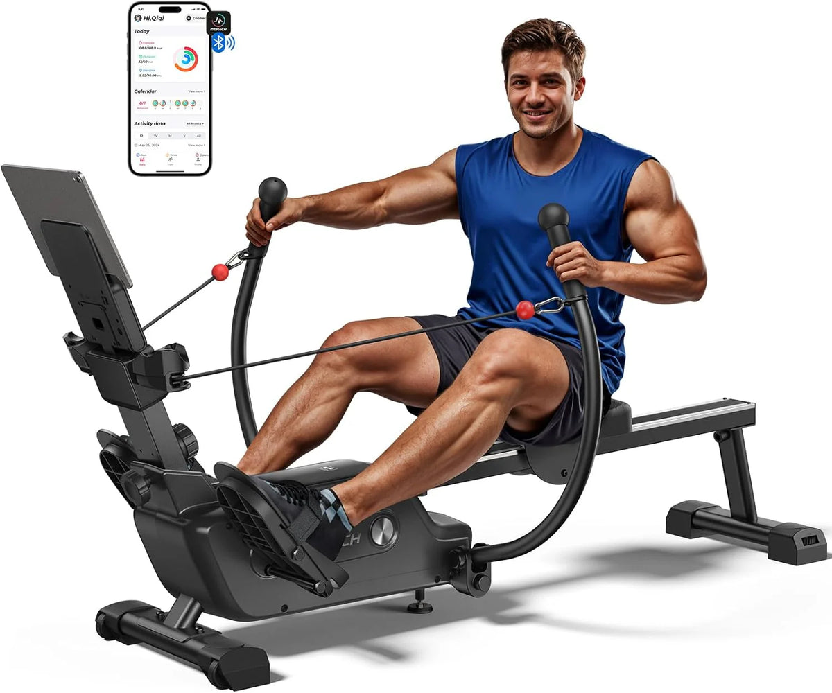 MERACH Máquina de Remo para casa con Exclusiva Tarjeta interactiva y Juegos, Aspecto Similar al tiburón, Experiencia de Remo intensa, Ahorra Espacio, Adecuada para Entrenamiento de Cuerpo Entero