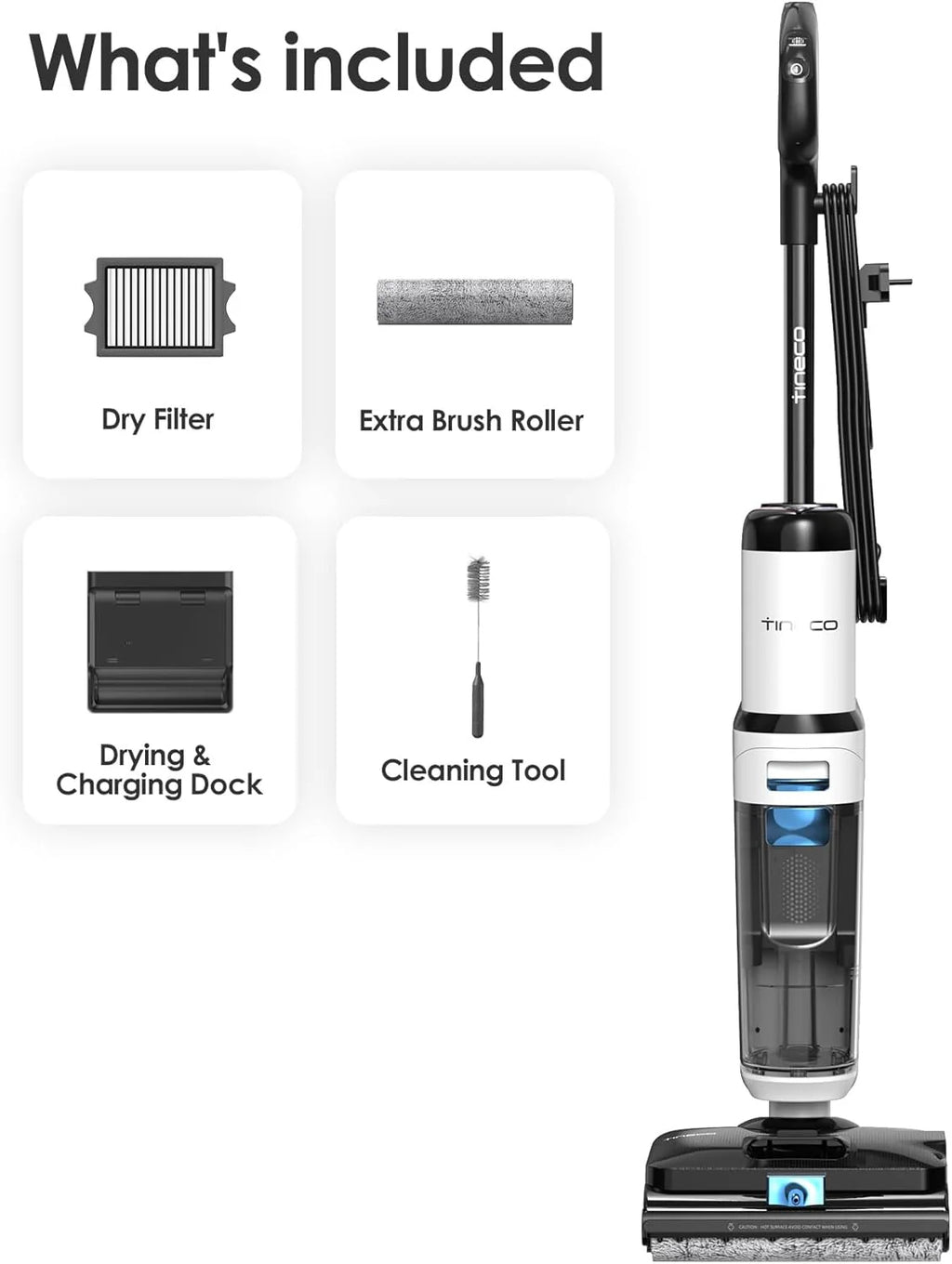 Tineco Odkurzacz parowy FLOOR ONE S6 Stretch Steam, czyszczenie parowe w wysokiej temperaturze 160 ℃, płaska pozycja 180°, automatyczne czyszczenie FlashDry, kabel o długości 8,3 m