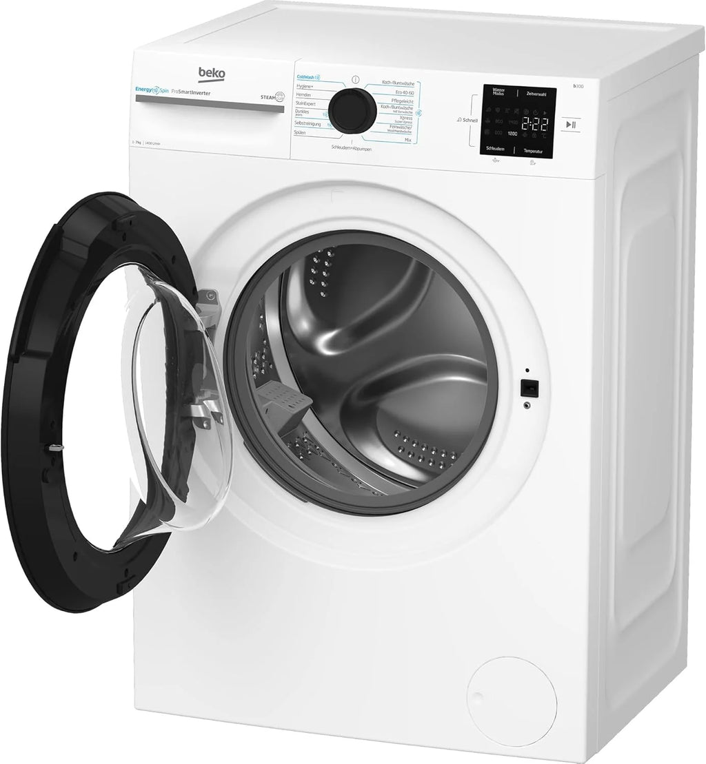Beko BM3WFU3741X pralka wolnostojąca, 7 kg, EnergySpin, wybór wirowania 1400 obr./min, funkcja pary, higiena + nadaje się dla alergików, oszczędność wody i czasu, kolor biały