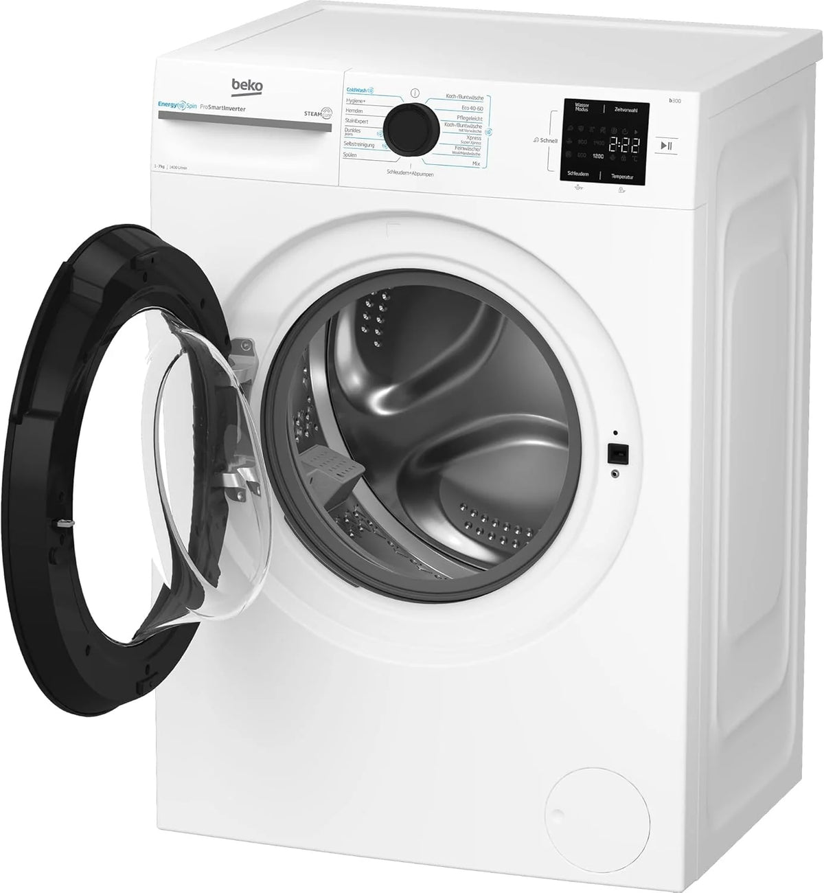 Beko BM3WFU3741X pralka wolnostojąca, 7 kg, EnergySpin, wybór wirowania 1400 obr./min, funkcja pary, higiena + nadaje się dla alergików, oszczędność wody i czasu, kolor biały