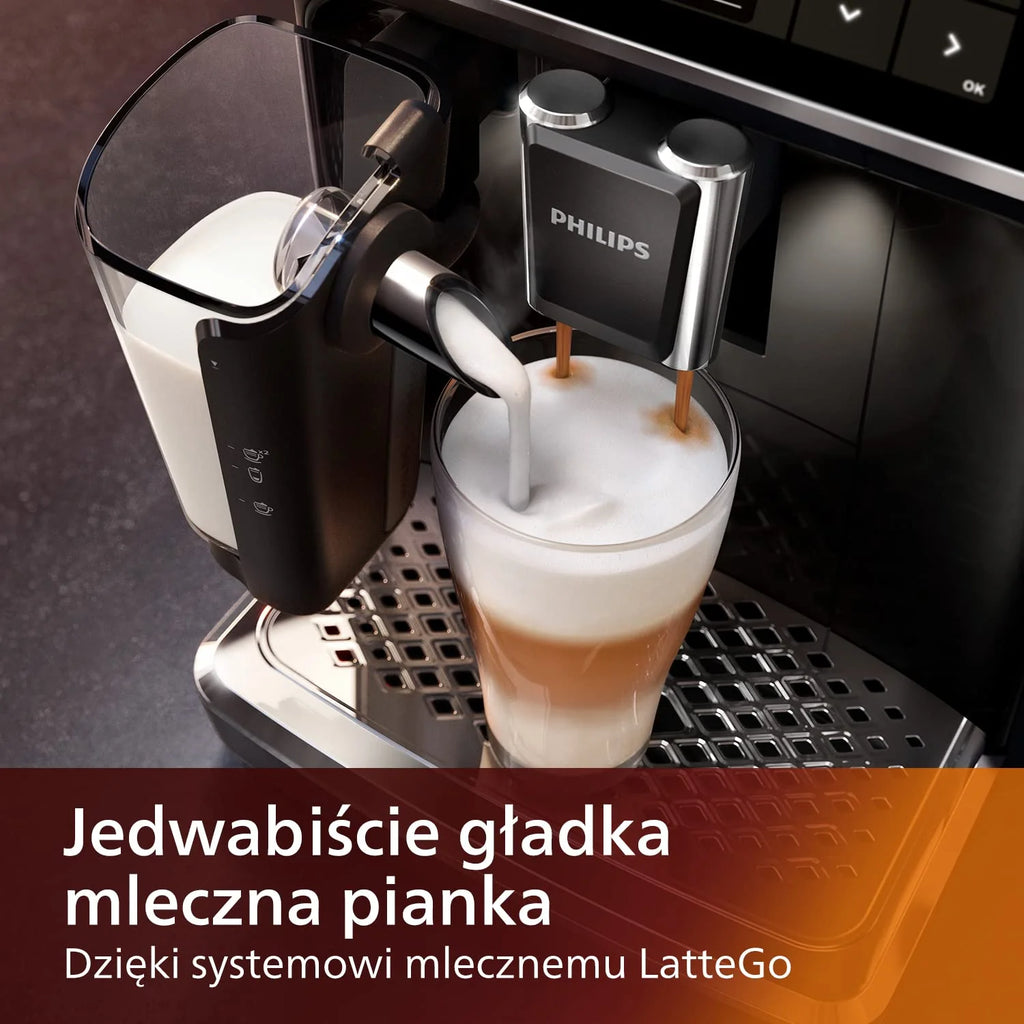 Philips 5400 Series W pełni automatyczny Ekspres do Kawy – Spieniacz LatteGo, 12 Rodzajów Napojów, Intuicyjny Wyświetlacz, 4 Profile Użytkownika, Kolor Czarny (EP5441/50)