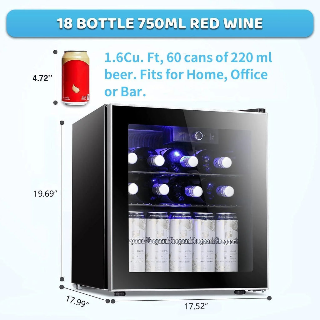 Antarctic Star 1.6cu.ft Wine Cooler/Cabinet Beverage Refrigerator Small Mini Red & White Wine Cellar Beer Soda Clear Front Glass Door Counter Top Bar Fridge Quiet Operation Compressor Adjust Temperature Freestanding…