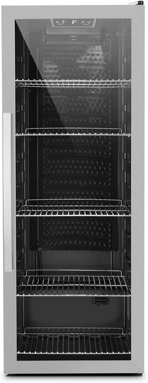Klarstein Beersafe XL lodówka na napoje - szklane drzwi, oświetlenie wewnętrzne LED, stal nierdzewna, 201 l, srebrna