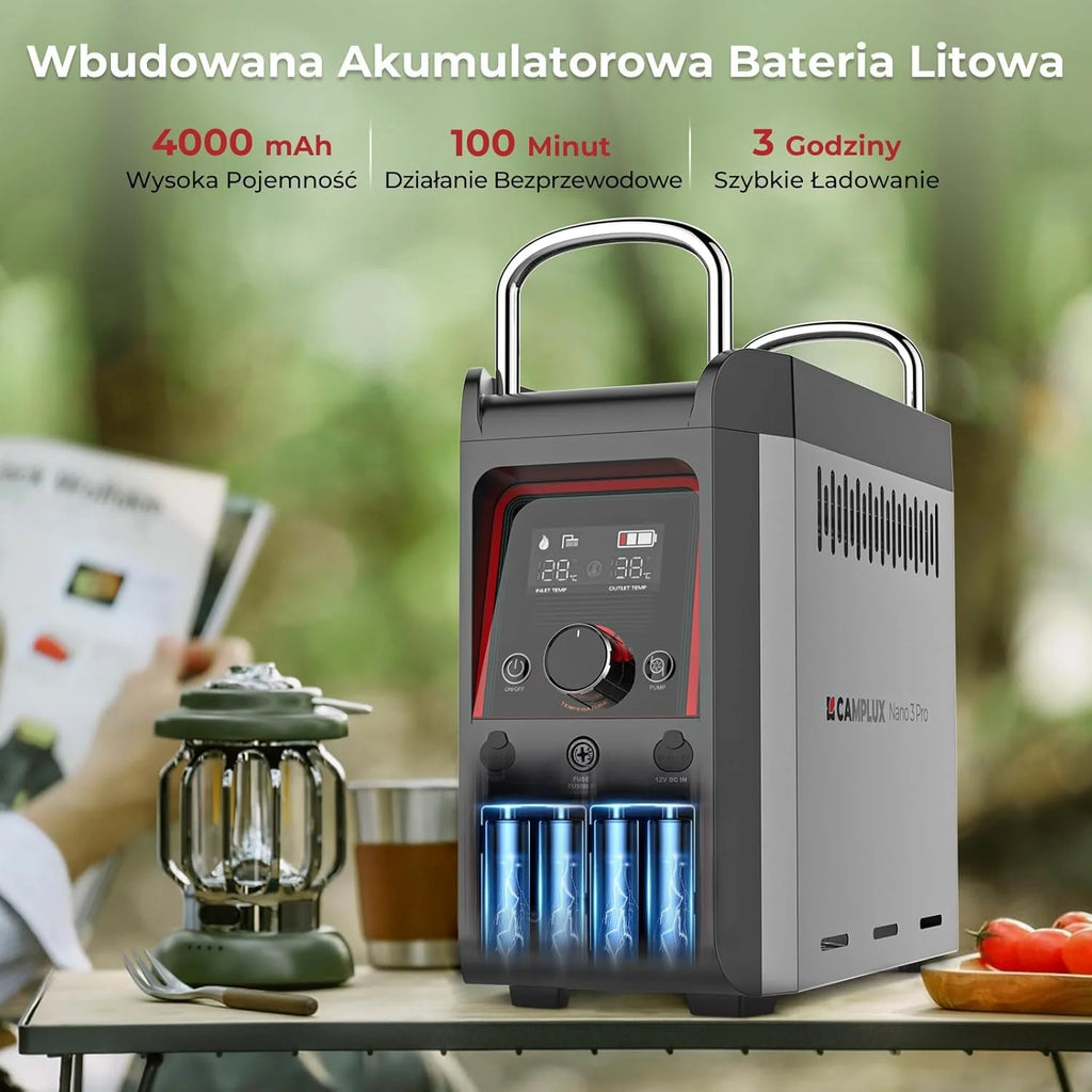 CAMPLUX Nano 3 Pro Aquecedor de Agua a Gás com Bomba de Agua, 3 L/min, Butano (28-30 mbar)/ Propano (37 mbar), para Autocaravana, Campismo