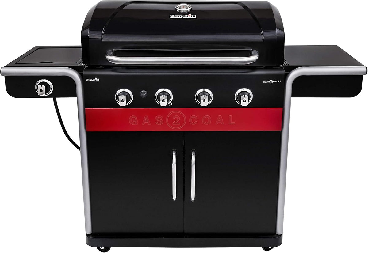 Grill hybrydowy Gas2Coal®: Trzypalnikowy grill gazowo-węglowy, wykończenie w kolorze czarnym.