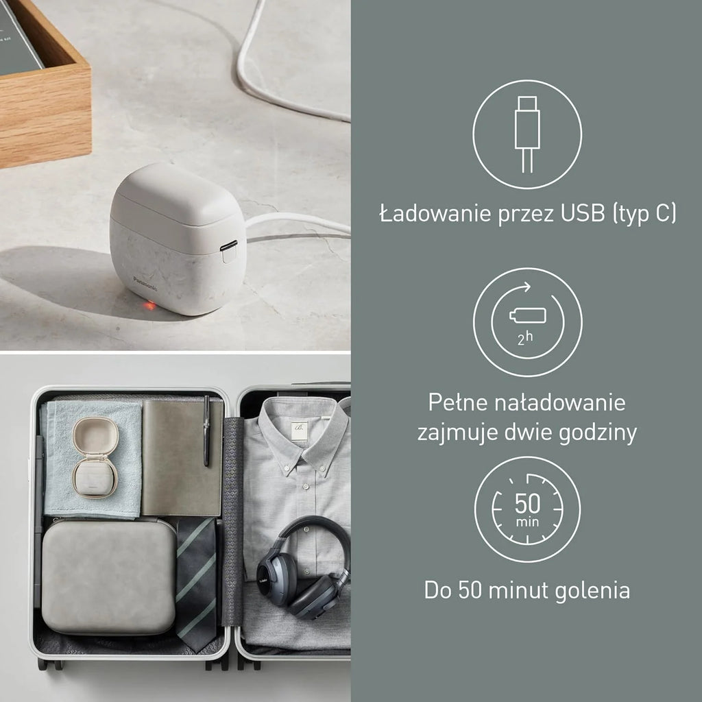 Panasonic ES-PV6B-W803 Series 900s Golarka, Golenie na Mokro i Sucho, 5-Ostrzowa Golarka Elektryczna Dla Mężczyzn, Inteligentny Czujnik Zarostu, USB-C, Etui, Biały Marmur NAGORI®
